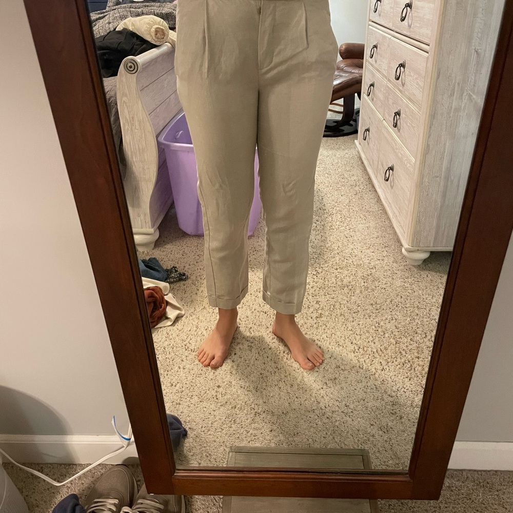 Reiss tapered linen trousers- oatmeal size 4